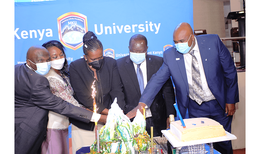 Dr. Fred Matiang’i during the official commissioning of the Mwai Kibaki Convention Center at Mount Kenya University